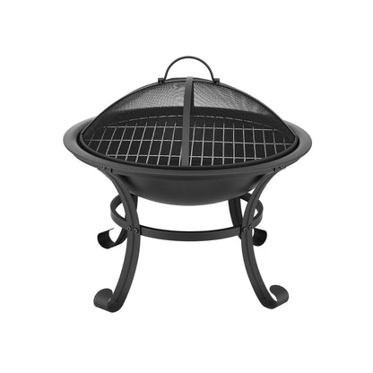 Heavy Duty Outdoor Fire Pit with Stainless Steel BBQ Grill and Mesh Cover