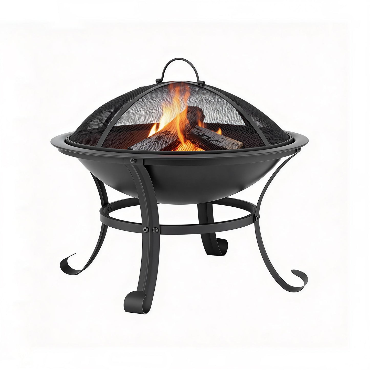 Heavy Duty Outdoor Fire Pit with Stainless Steel BBQ Grill and Mesh Cover