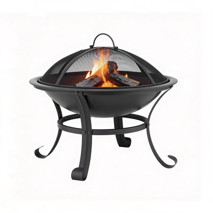 Heavy Duty Outdoor Fire Pit with Stainless Steel BBQ Grill and Mesh Cover