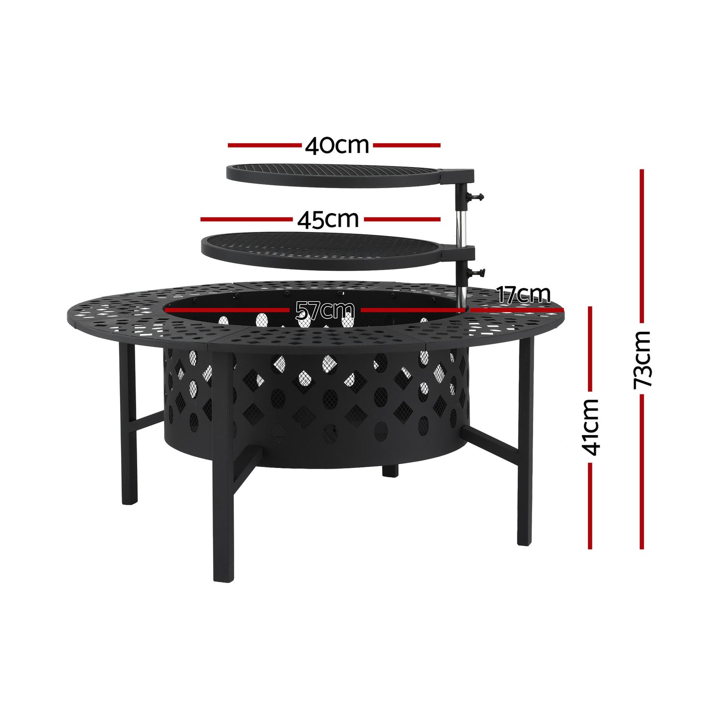 Multi-Function Outdoor Fire Pit Table with Swivel BBQ Grills and Removable Tabletop