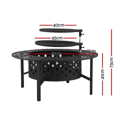 Multi-Function Outdoor Fire Pit Table with Swivel BBQ Grills and Removable Tabletop