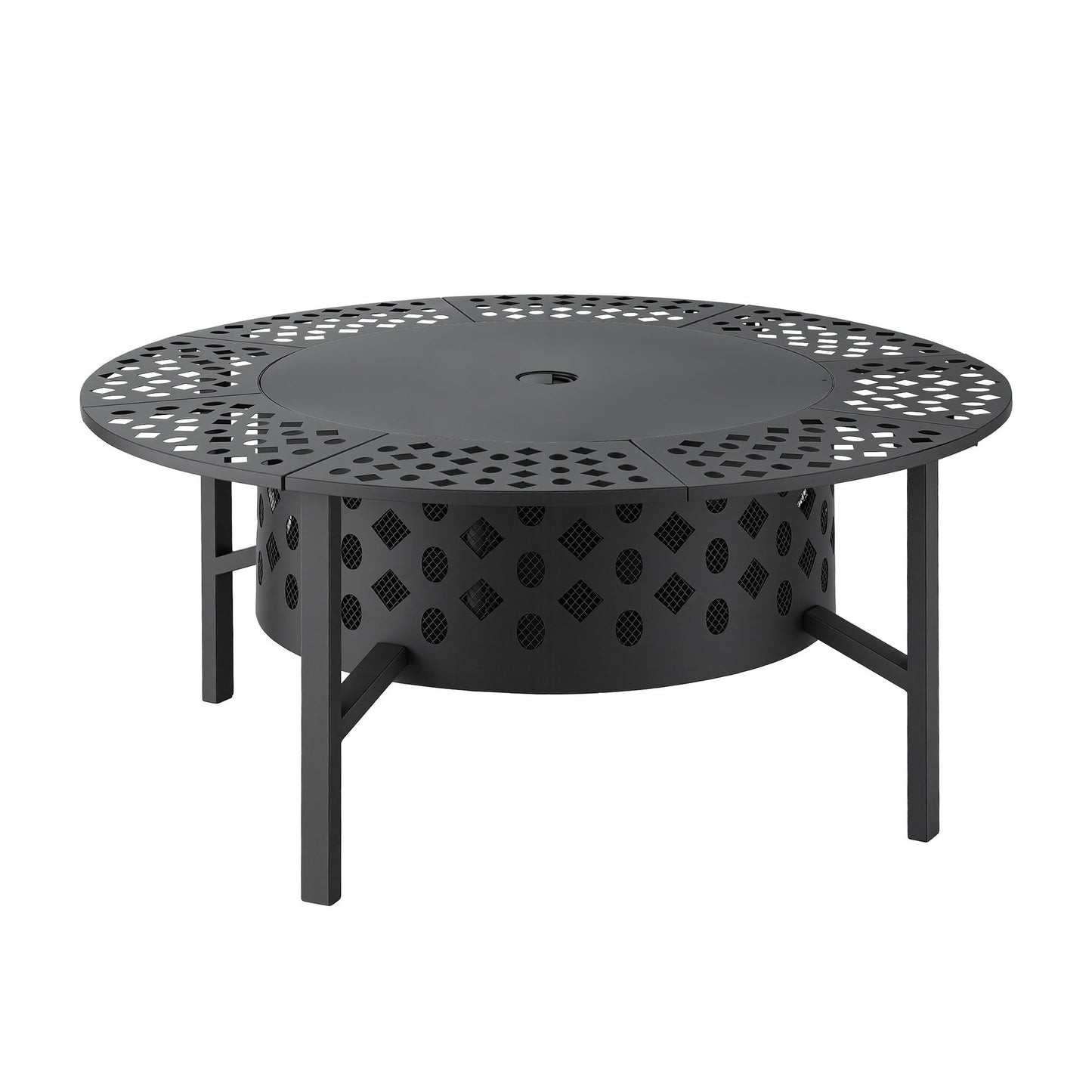 Multi-Function Outdoor Fire Pit Table with Swivel BBQ Grills and Removable Tabletop
