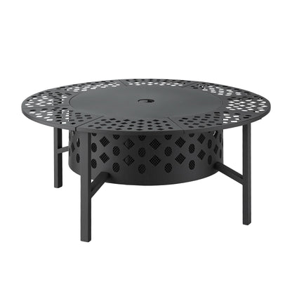Multi-Function Outdoor Fire Pit Table with Swivel BBQ Grills and Removable Tabletop