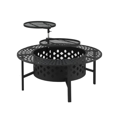 Multi-Function Outdoor Fire Pit Table with Swivel BBQ Grills and Removable Tabletop