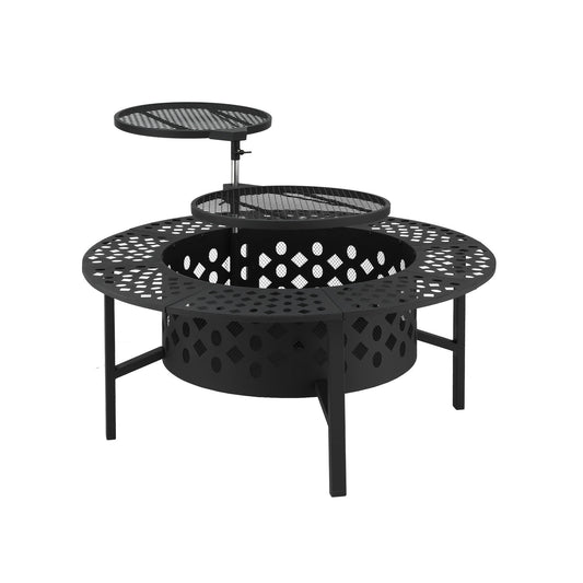 Multi-Function Outdoor Fire Pit Table with Swivel BBQ Grills and Removable Tabletop