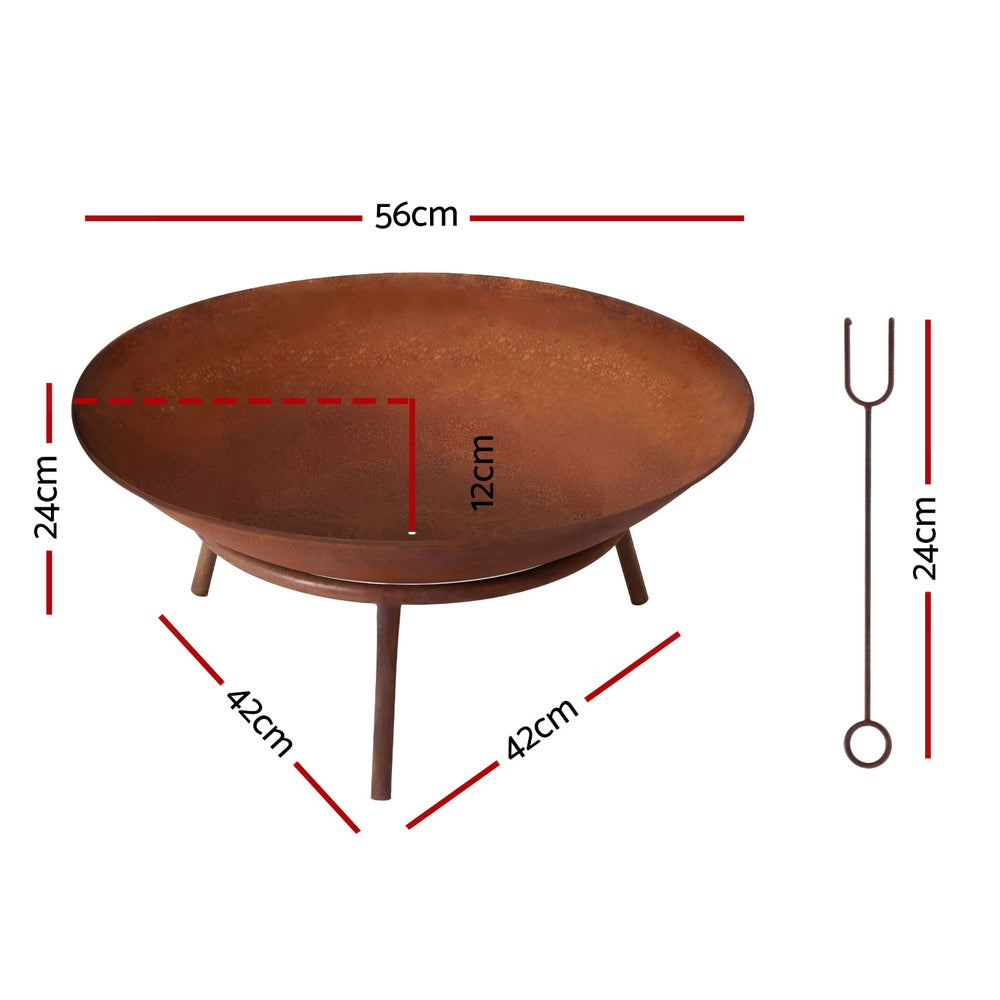 OEM Outdoor Iron Fire Pit Bowl 56cm with Poker and Natural Rust Finish