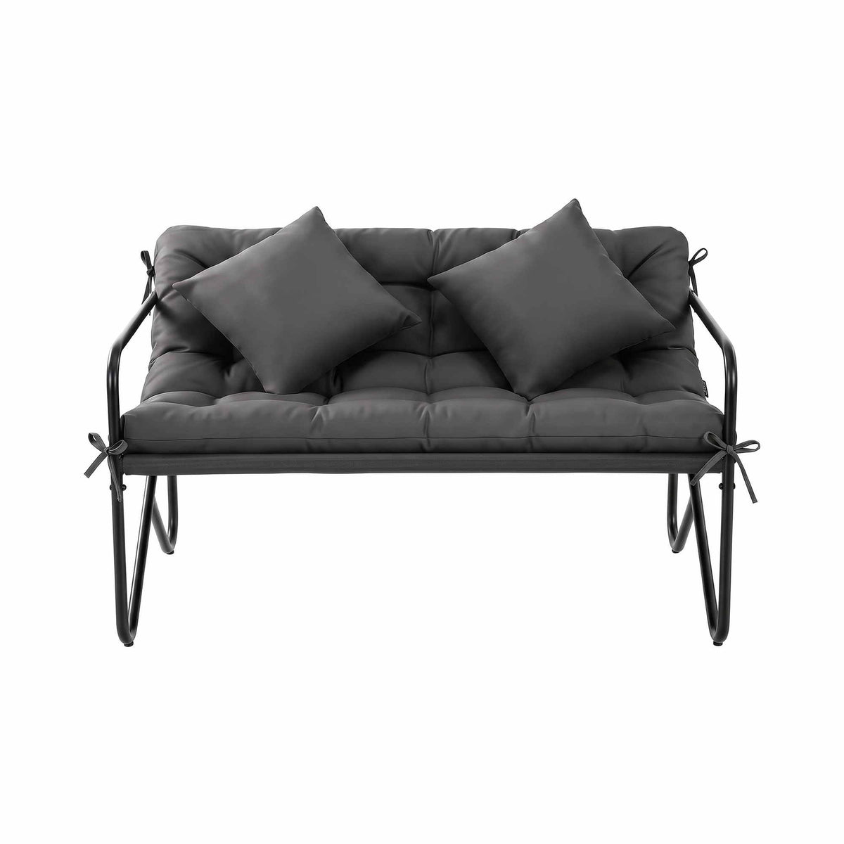 OEM Two-Seater Outdoor Garden Bench with Cushion & Throw Pillows Black 118.5cm