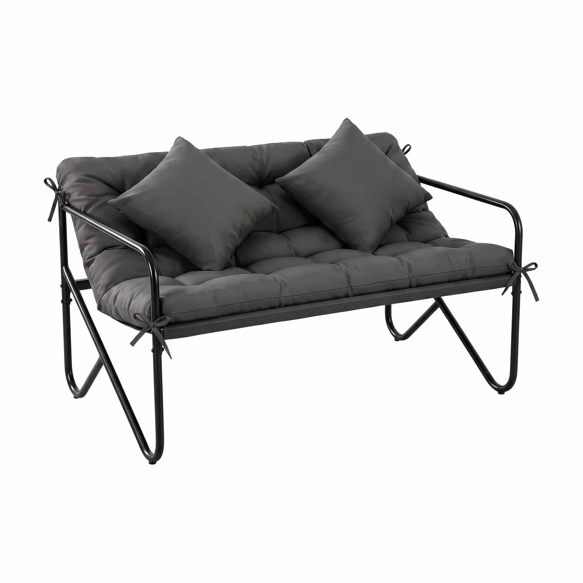 OEM Two-Seater Outdoor Garden Bench with Cushion & Throw Pillows Black 118.5cm