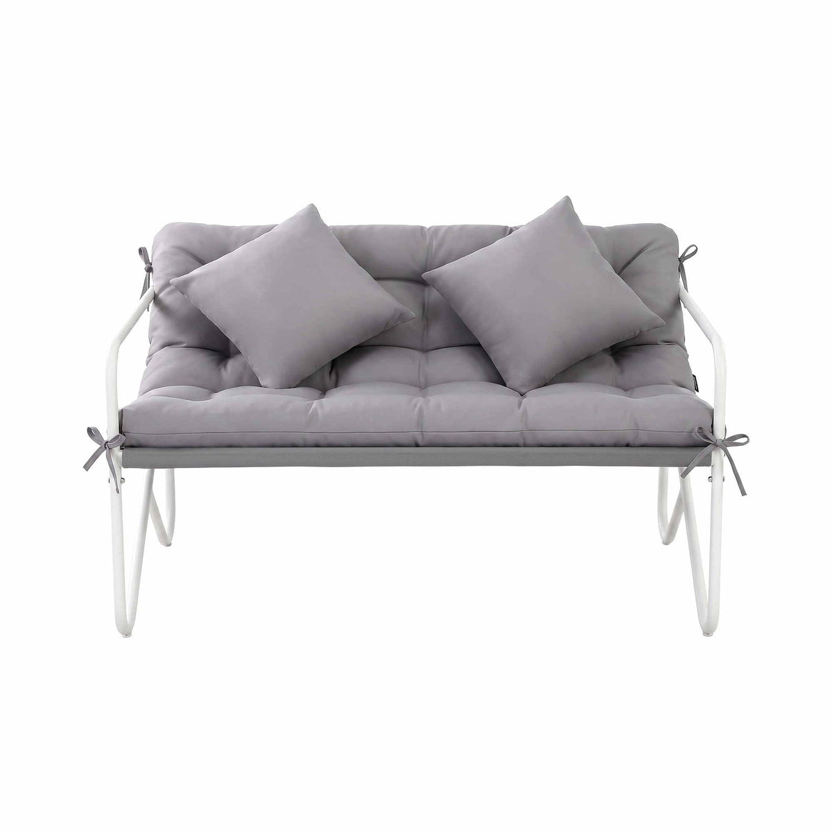 OEM Two-Seater Outdoor Garden Bench with Cushion & Throw Pillows Grey 118.5cm