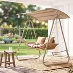 OEM 2-Seater Outdoor Rattan Swing Chair with Adjustable Canopy and Cushions Beige 185cm