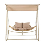 OEM 2-Seater Outdoor Rattan Swing Chair with Adjustable Canopy and Cushions Beige 185cm