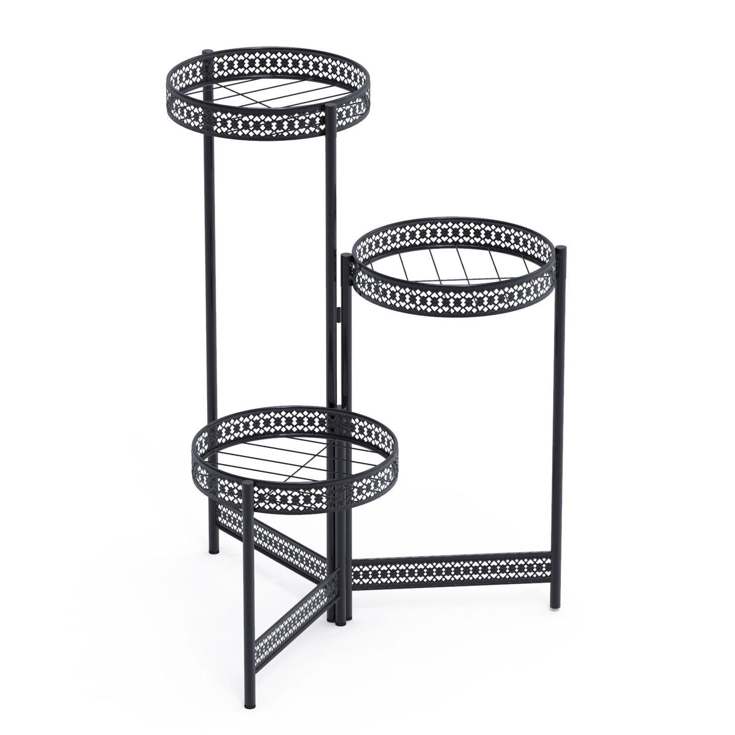 Foldable 3 Tier Metal Plant Stand Indoor Outdoor Flower Display Shelf for Patio Corner