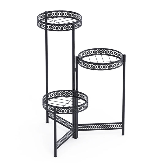 Foldable 3 Tier Metal Plant Stand Indoor Outdoor Flower Display Shelf for Patio Corner