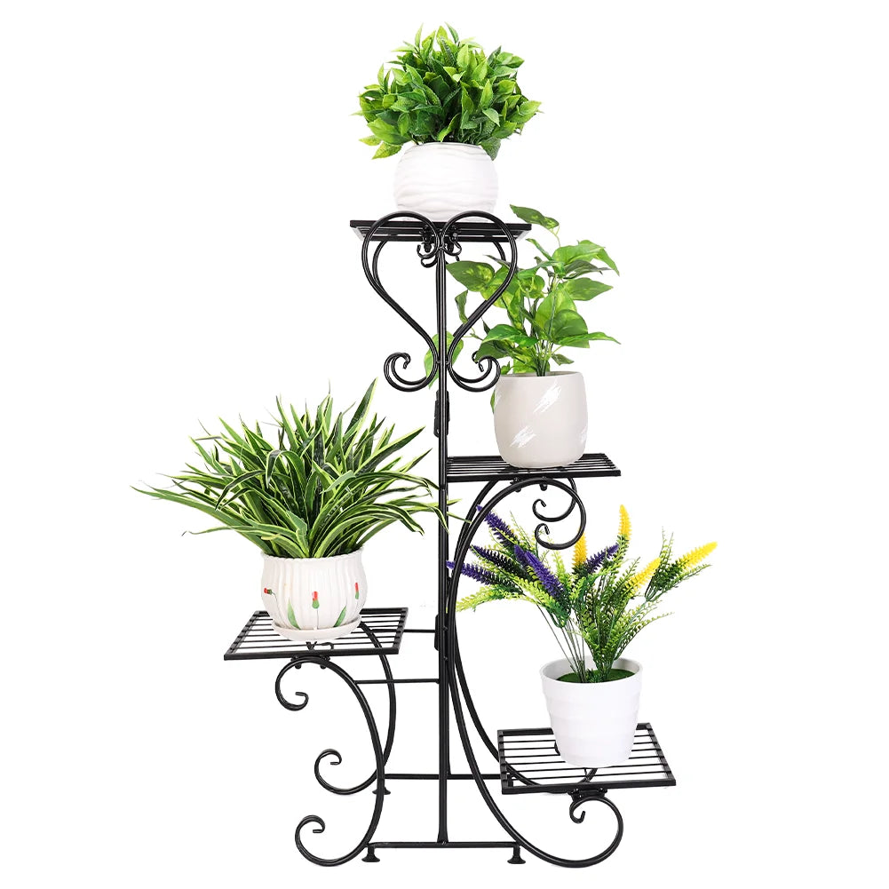 Black Metal Plant Shelf 4 Tier Flower Pot Holder Display Rack for Patio Balcony Indoor Outdoor