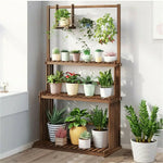 OEM Multi-Tier Wooden Plant Stand with Hanging Bar Planter Shelf Indoor Outdoor