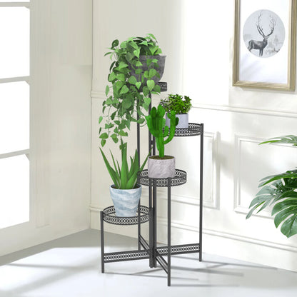 Foldable 4 Tier Metal Plant Stand Indoor Outdoor Flower Display Shelf for Patio Corner