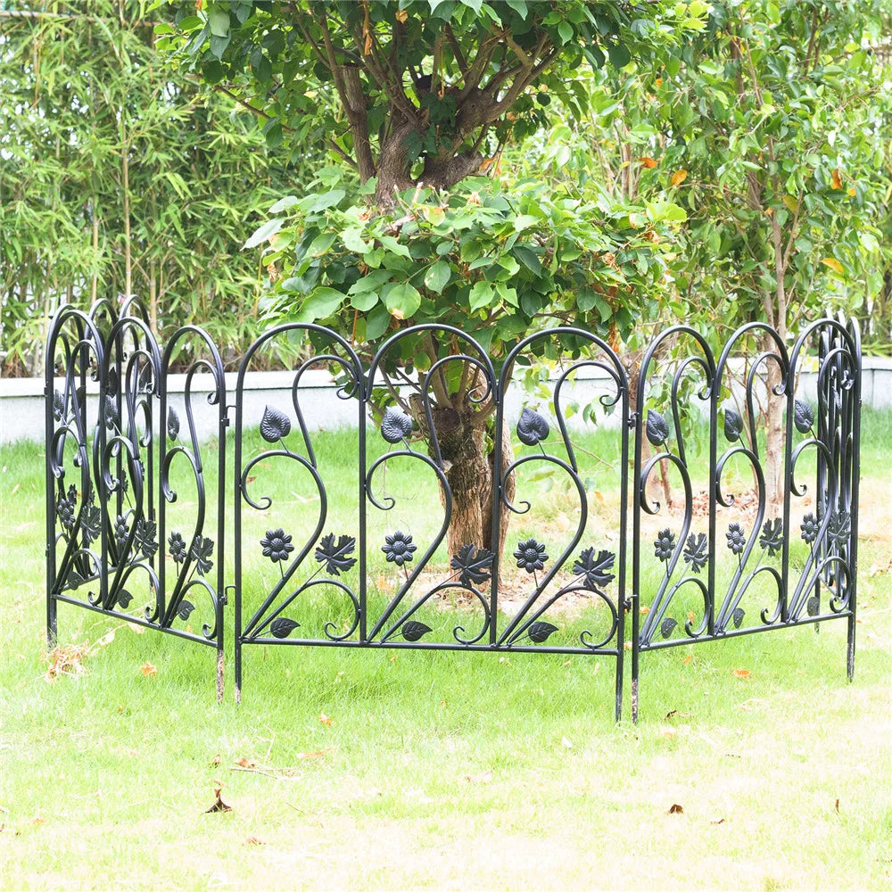Black Decorative Garden Fence Panels 5 Pack Metal Border Edging for Lawn Patio Pathway White
