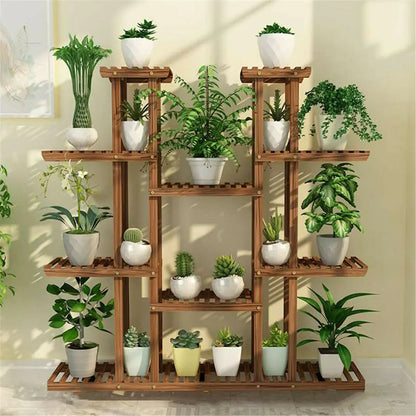 Multi-Tier Wooden Plant Stand 46in Plant Rack Holder with 9 Shelves for Patio Balcony Indoor