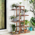 Multi-Level Wooden Plant Display Rack 6-Tier Flower Stand for Balcony Patio Indoor Outdoor Use