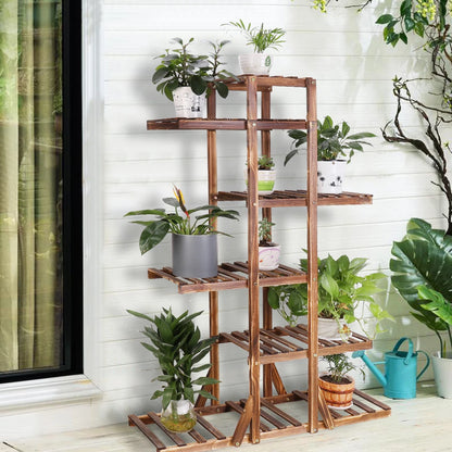 Multi-Level Wooden Plant Display Rack 6-Tier Flower Stand for Balcony Patio Indoor Outdoor Use