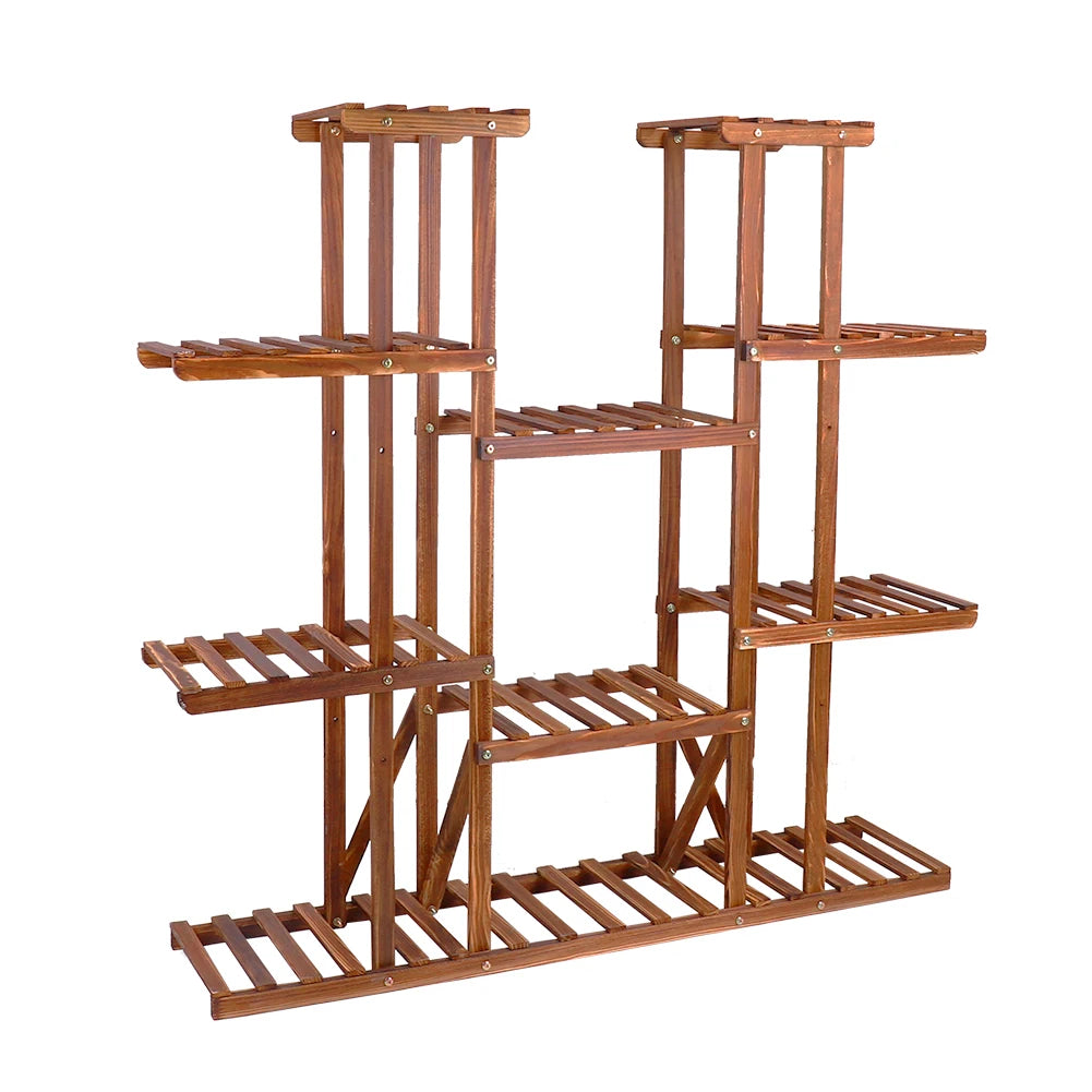 Multi-Tier Wooden Plant Stand 46in Plant Rack Holder with 9 Shelves for Patio Balcony Indoor