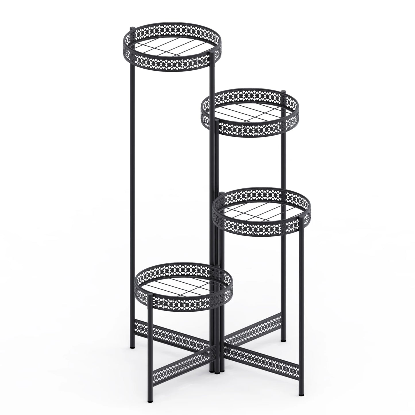 Foldable 4 Tier Metal Plant Stand Indoor Outdoor Flower Display Shelf for Patio Corner