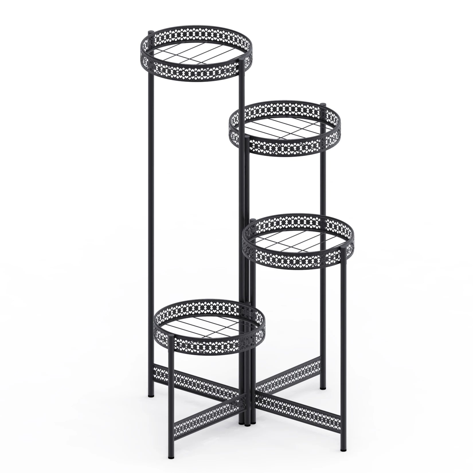 Foldable 4 Tier Metal Plant Stand Indoor Outdoor Flower Display Shelf for Patio Corner