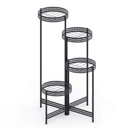 Foldable 4 Tier Metal Plant Stand Indoor Outdoor Flower Display Shelf for Patio Corner