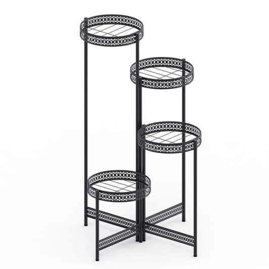 Foldable 4 Tier Metal Plant Stand Indoor Outdoor Flower Display Shelf for Patio Corner