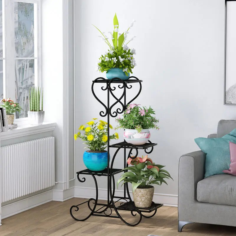 Black Metal Plant Shelf 4 Tier Flower Pot Holder Display Rack for Patio Balcony Indoor Outdoor