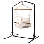 OEM Hammock Chair with Freestanding Steel Stand, Armrests and Pillow, Black & Cream 140 x 205cm