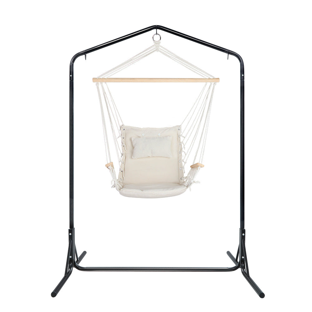 OEM Hammock Chair with Freestanding Steel Stand, Armrests and Pillow, Black & Cream 140 x 205cm