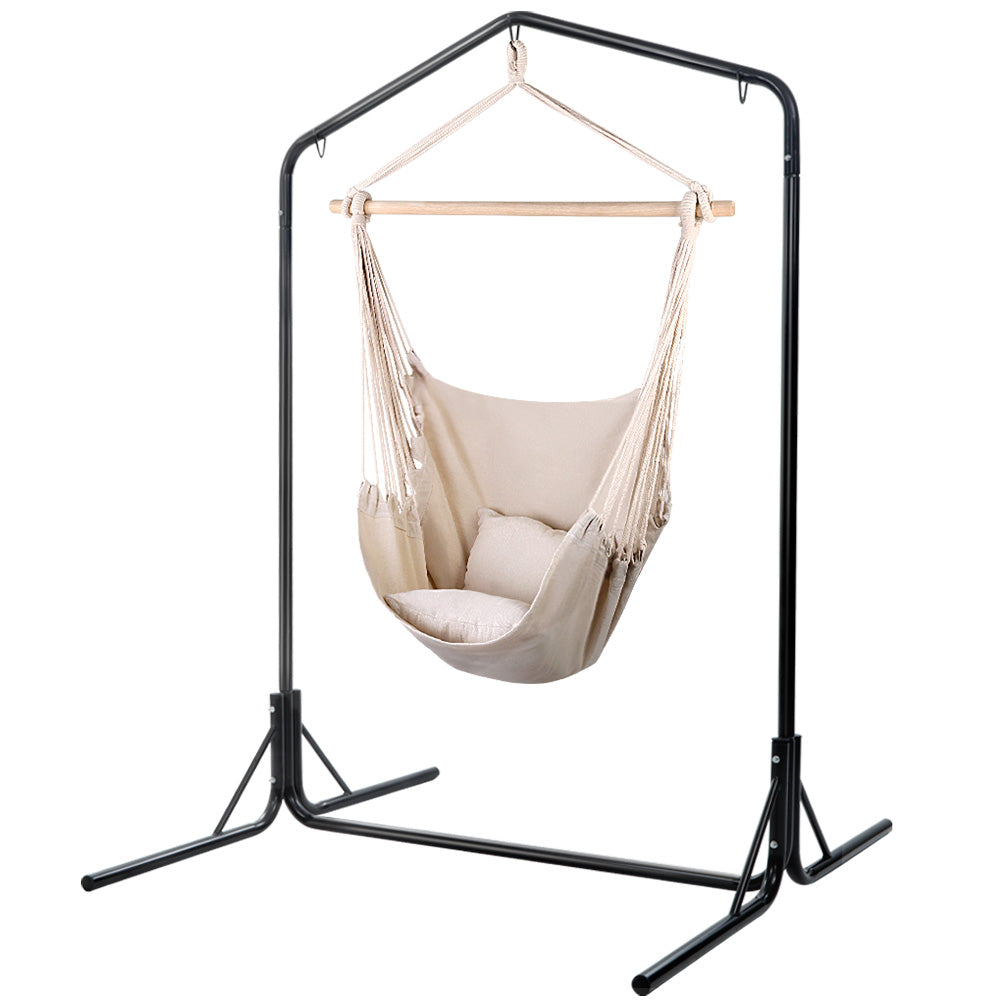 OEM Hammock Chair with Freestanding Steel Stand and Pillow, Black & Cream 140 x 205cm