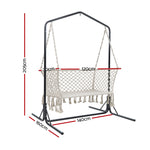 Gardeon Hammock Chair with Stand Macrame Outdoor Garden 2 Seater Cream