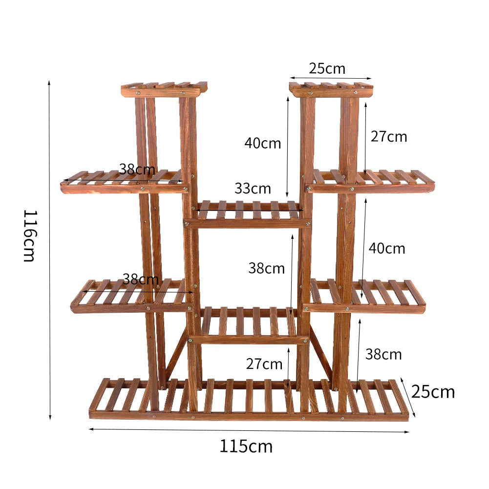 Multi-Tier Wooden Plant Stand 46in Plant Rack Holder with 9 Shelves for Patio Balcony Indoor