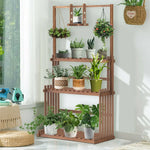 OEM Multi-Tier Wooden Plant Stand with Hanging Bar Planter Shelf Indoor Outdoor