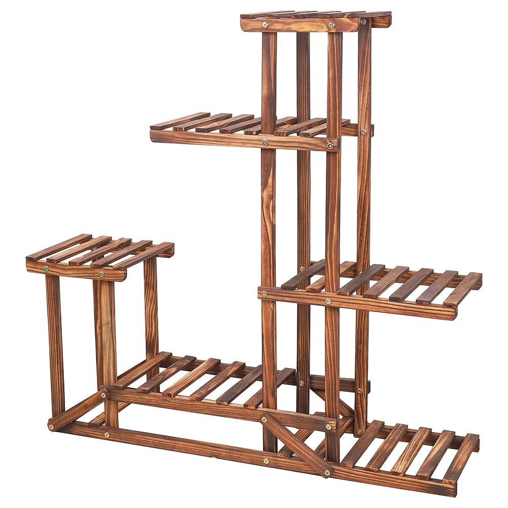 OEM Wooden 6 Tier Plant Stand Display Rack with Multi-Level Shelves for Garden Patio