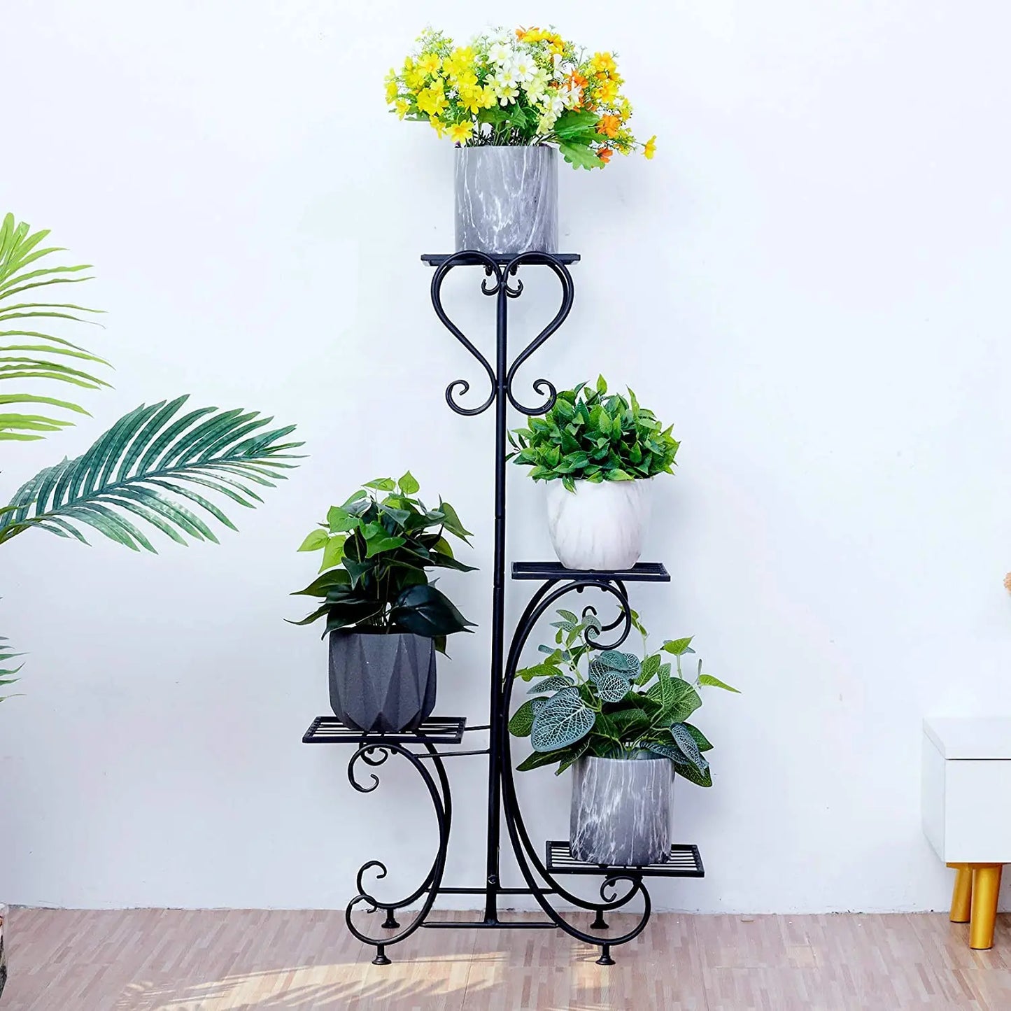 Black Metal Plant Shelf 4 Tier Flower Pot Holder Display Rack for Patio Balcony Indoor Outdoor