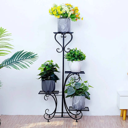 Black Metal Plant Shelf 4 Tier Flower Pot Holder Display Rack for Patio Balcony Indoor Outdoor