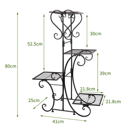 Black Metal Plant Shelf 4 Tier Flower Pot Holder Display Rack for Patio Balcony Indoor Outdoor
