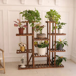 Multi-Tier Wooden Plant Stand 46in Plant Rack Holder with 9 Shelves for Patio Balcony Indoor