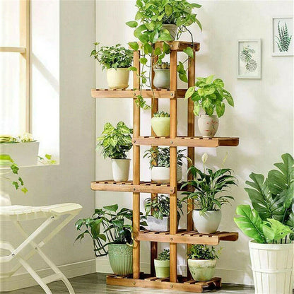 Multi-Level Wooden Plant Display Rack 6-Tier Flower Stand for Balcony Patio Indoor Outdoor Use