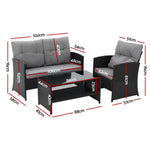 OEM Outdoor Rattan Sofa Set with Cushions and Coffee Table Black & Grey 4-Piece