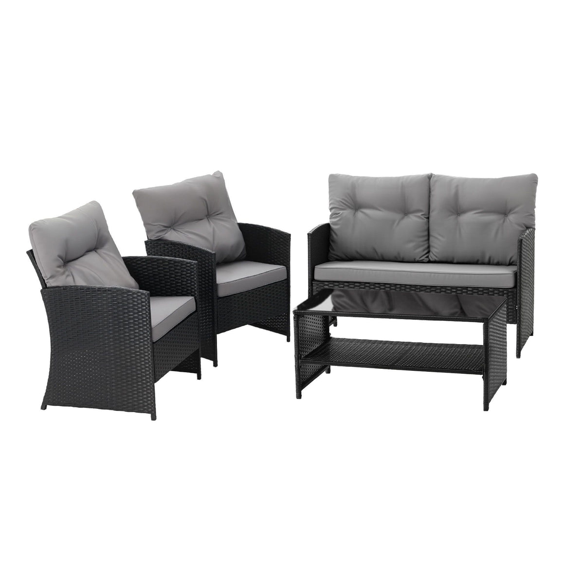 OEM Outdoor Rattan Sofa Set with Cushions and Coffee Table Black & Grey 4-Piece