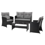 OEM Outdoor Rattan Sofa Set with Cushions and Coffee Table Black & Grey 4-Piece