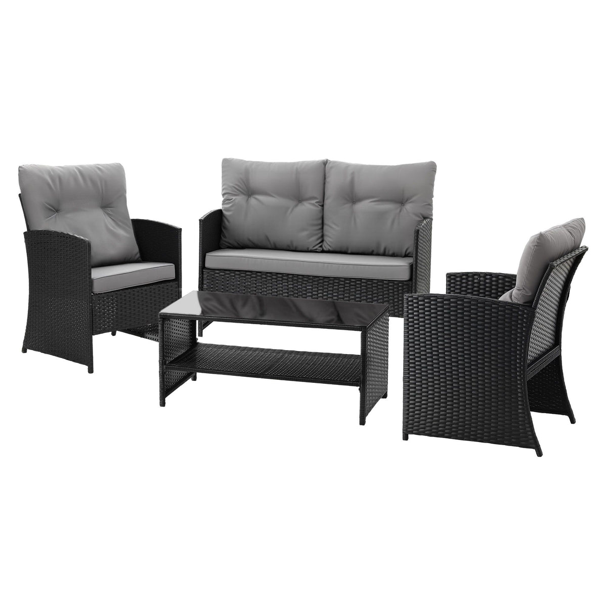 OEM Outdoor Rattan Sofa Set with Cushions and Coffee Table Black & Grey 4-Piece