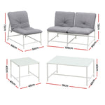 OEM Outdoor Patio Sofa Set with Cushions and Glass Tables, White and Grey, 5-Piece