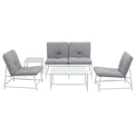 OEM Outdoor Patio Sofa Set with Cushions and Glass Tables, White and Grey, 5-Piece