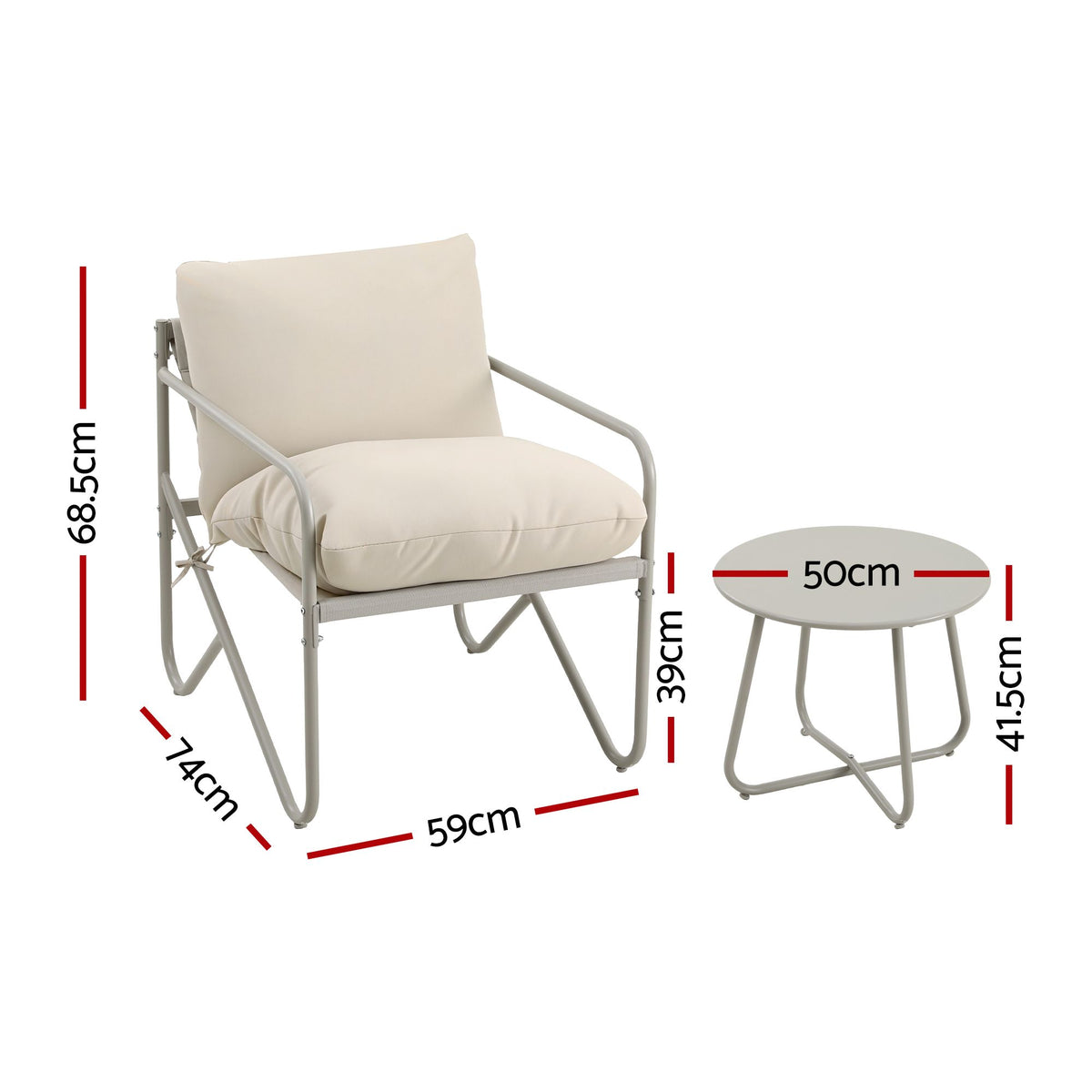 OEM Outdoor Balcony Bistro Set with 2 Armchairs & Coffee Table, Khaki, 3-Piece