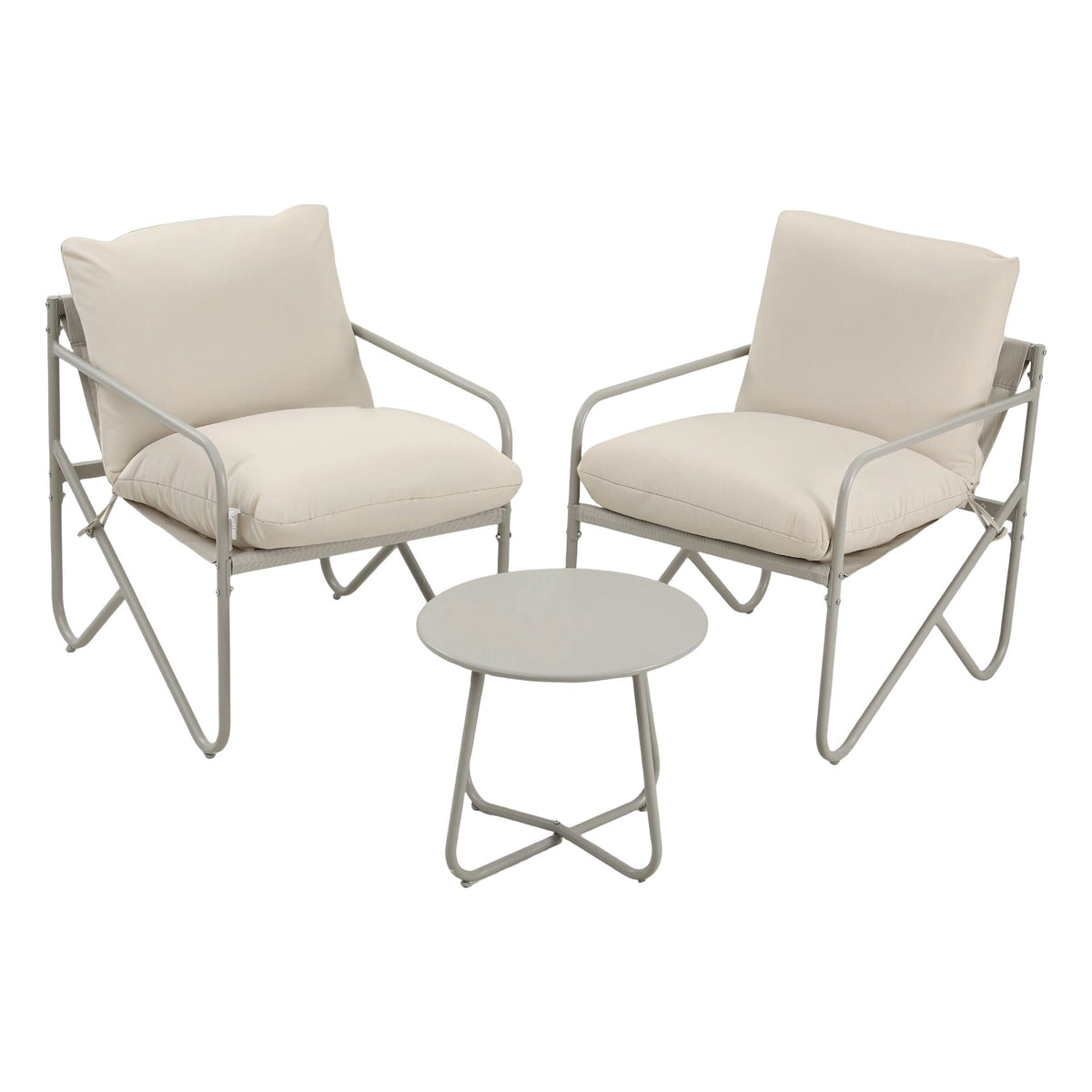 OEM Outdoor Balcony Bistro Set with 2 Armchairs & Coffee Table, Khaki, 3-Piece